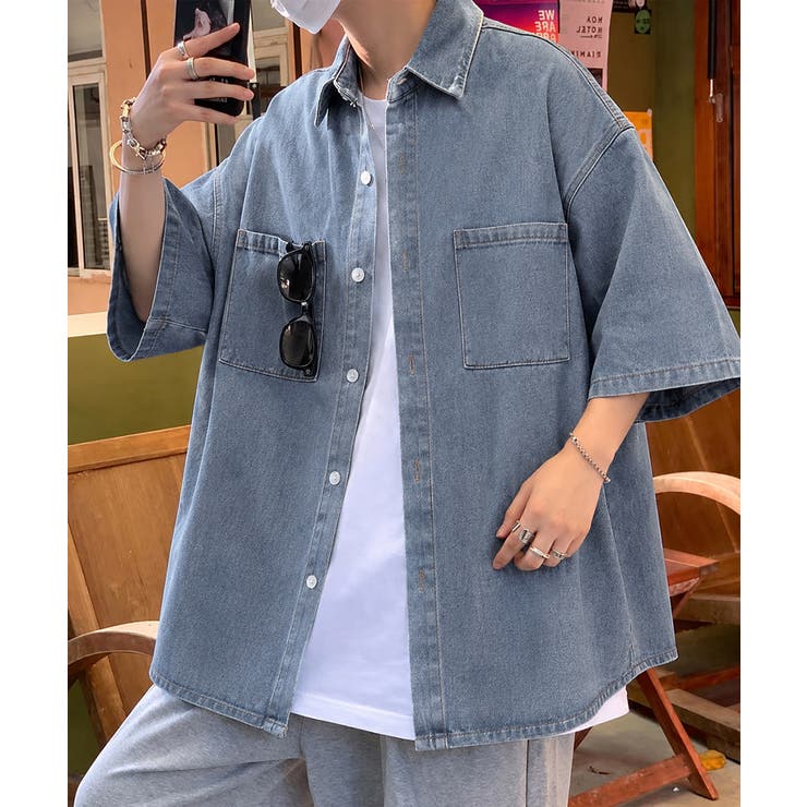 半袖デニムシャツメンズ オーバーサイズ服 | AsaAura | 詳細画像6 