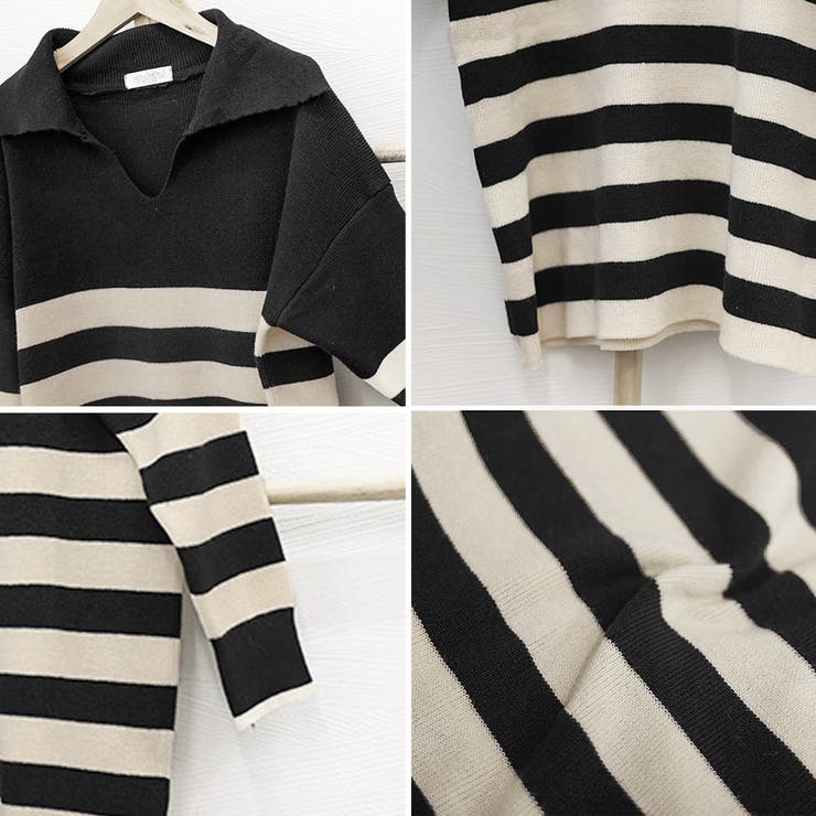ボーダーワンピース 韓国 Vネックニット | Miniministore | 詳細画像4 