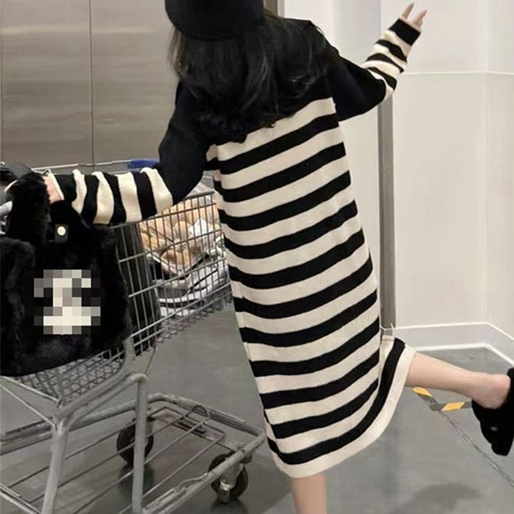 ボーダーワンピース 韓国 Vネックニット | Miniministore | 詳細画像6 