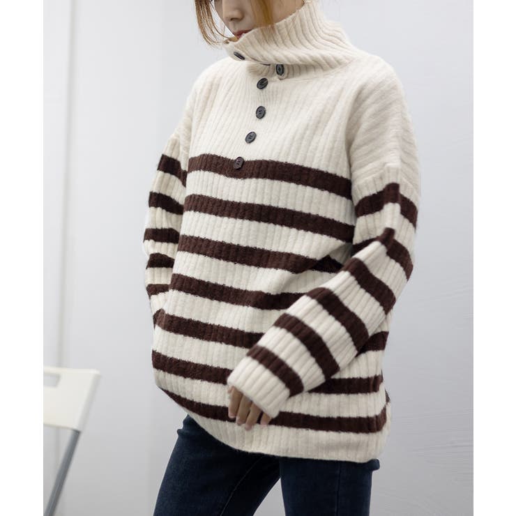 ボーダーニット 韓国 ハイネックトップス | Miniministore | 詳細画像11 