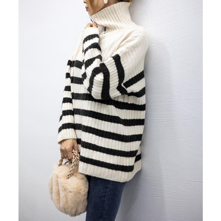 ボーダーニット 韓国 ハイネックトップス | Miniministore | 詳細画像12 