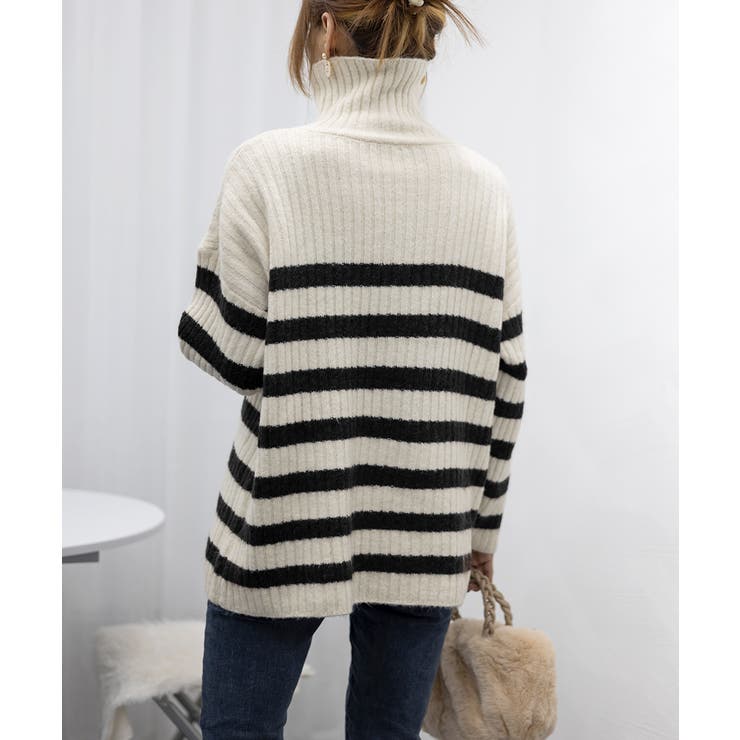 ボーダーニット 韓国 ハイネックトップス | Miniministore | 詳細画像13 