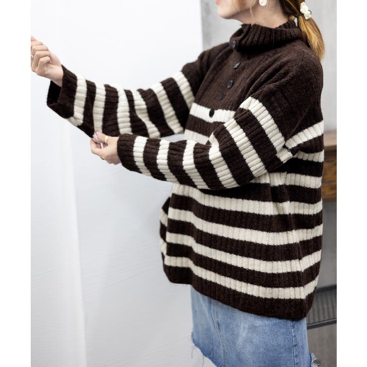 ボーダーニット 韓国 ハイネックトップス | Miniministore | 詳細画像6 