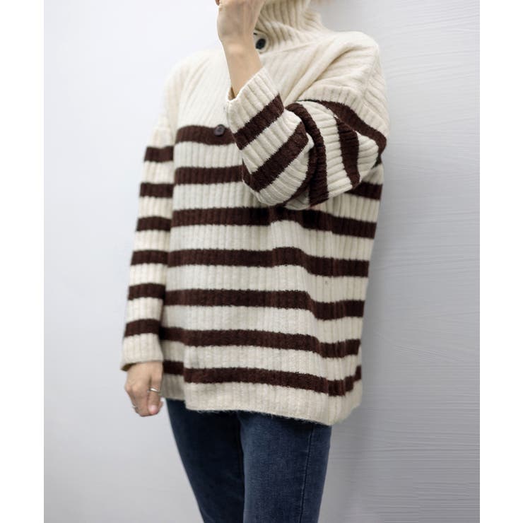 ボーダーニット 韓国 ハイネックトップス | Miniministore | 詳細画像9 