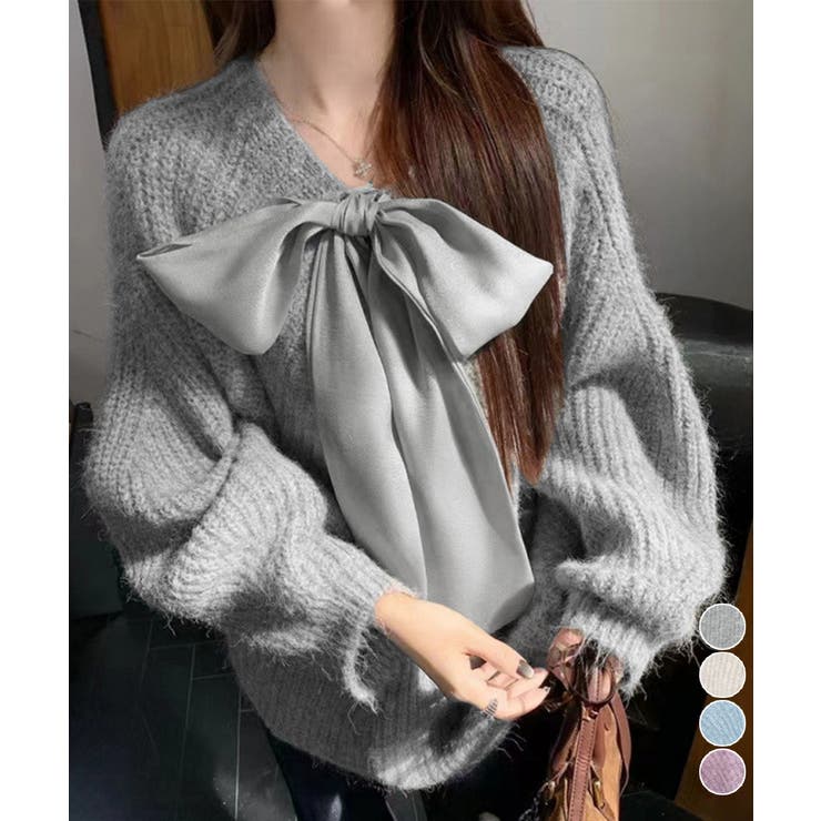 ビッグリボンタイニットプルオーバー韓国風 | Miniministore | 詳細画像1 