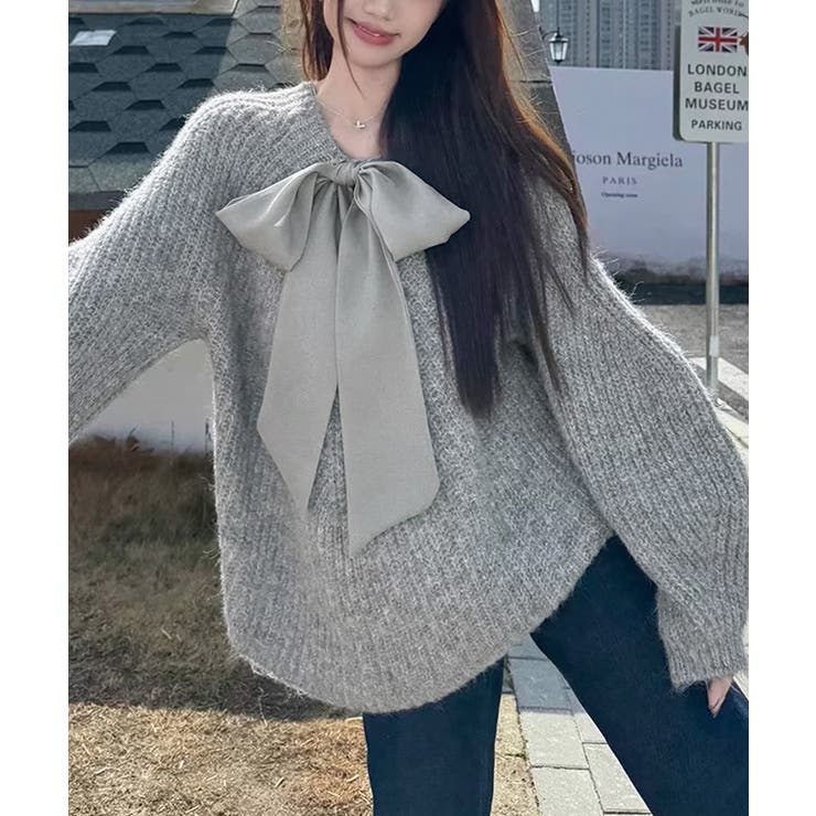 ビッグリボンタイニットプルオーバー韓国風 | Miniministore | 詳細画像15 