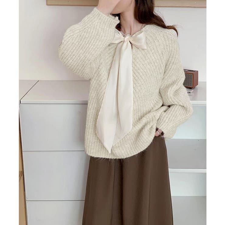 ビッグリボンタイニットプルオーバー韓国風 | Miniministore | 詳細画像7 