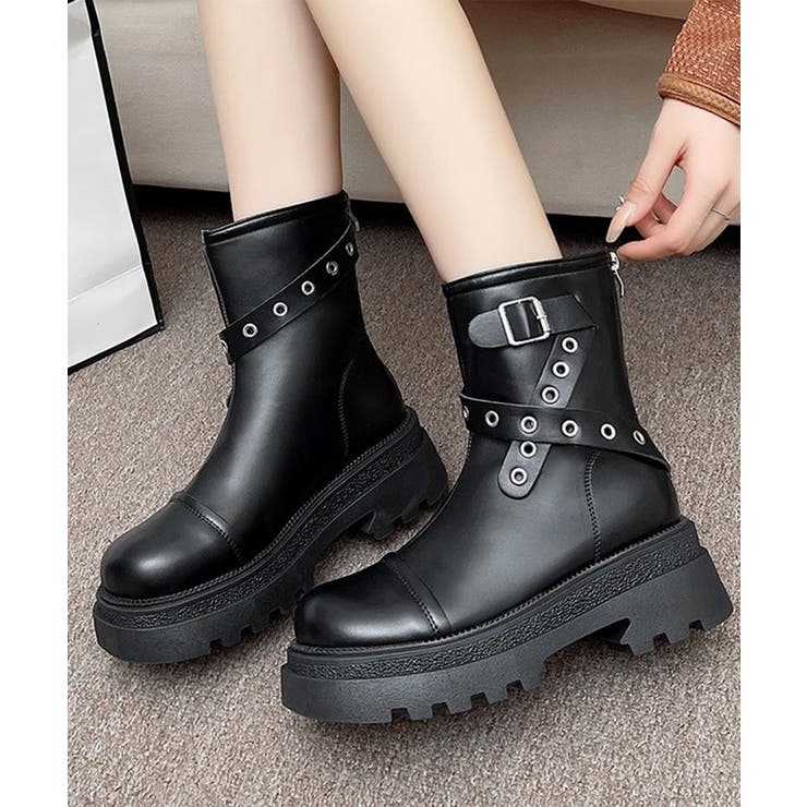 厚底ショートブーツレディースベルトブーツ | Miniministore | 詳細画像3 