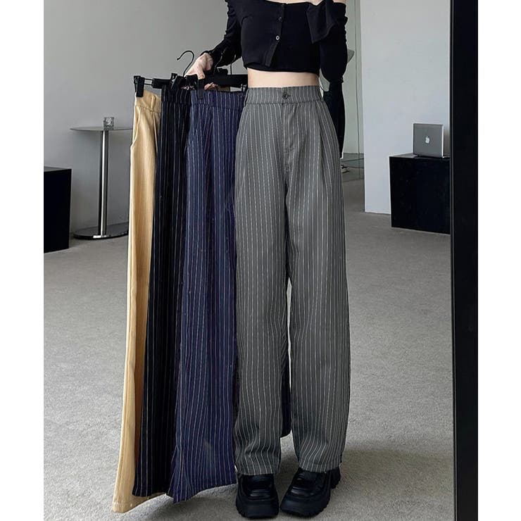 ストライプワイドパンツ春夏秋ロングパンツ | Miniministore | 詳細画像1 