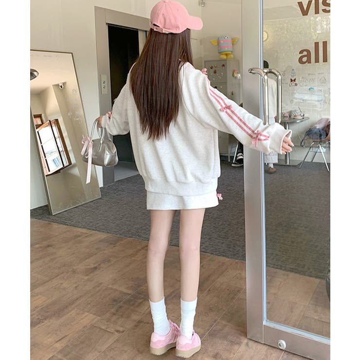 リボン付きスウェットジップアップパーカー | Miniministore | 詳細画像3 