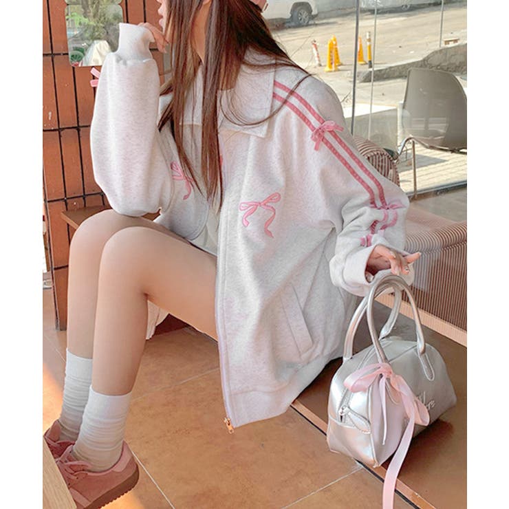 リボン付きスウェットジップアップパーカー | Miniministore | 詳細画像4 