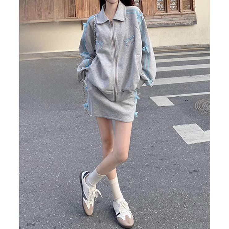 リボン付きスウェットジップアップパーカー | Miniministore | 詳細画像6 