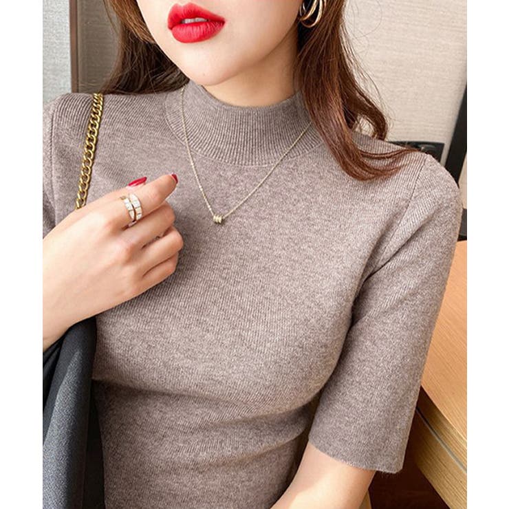 モックネック ニットトップス 五分袖韓国 | Miniministore | 詳細画像13 