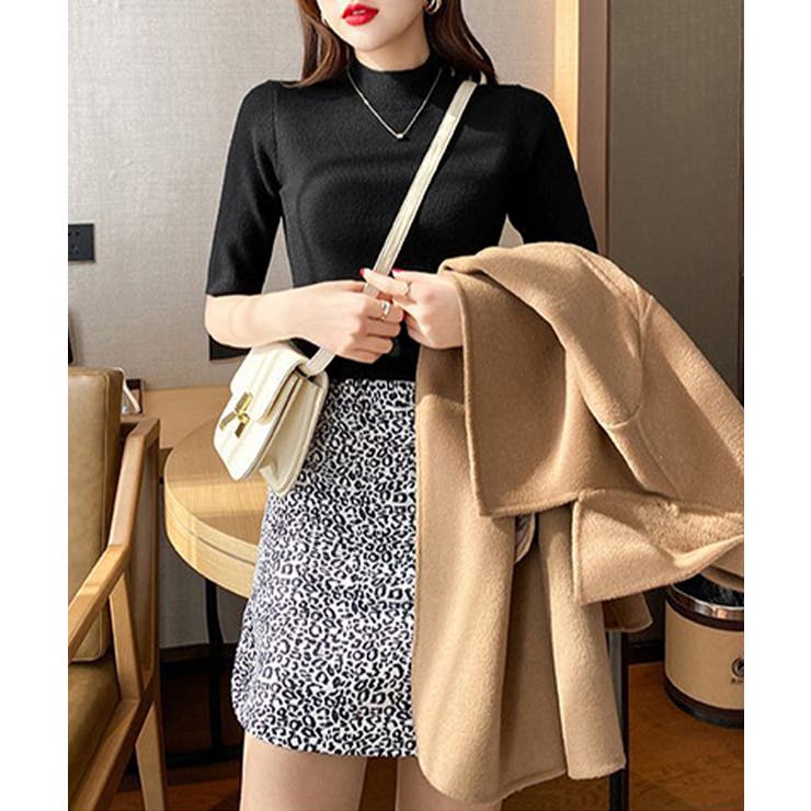 モックネック ニットトップス 五分袖韓国 | Miniministore | 詳細画像2 