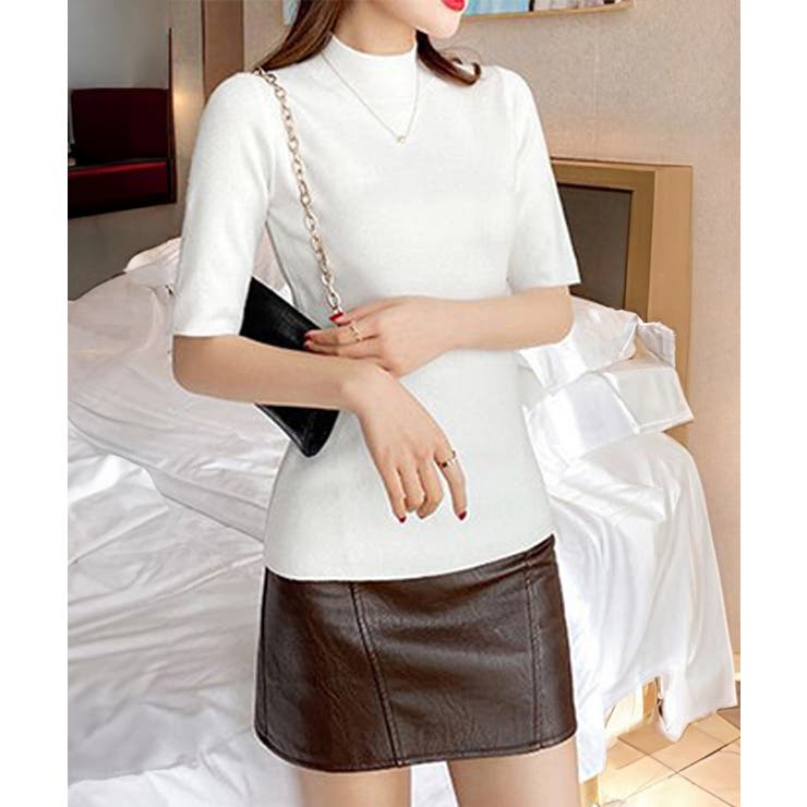 モックネック ニットトップス 五分袖韓国 | Miniministore | 詳細画像5 