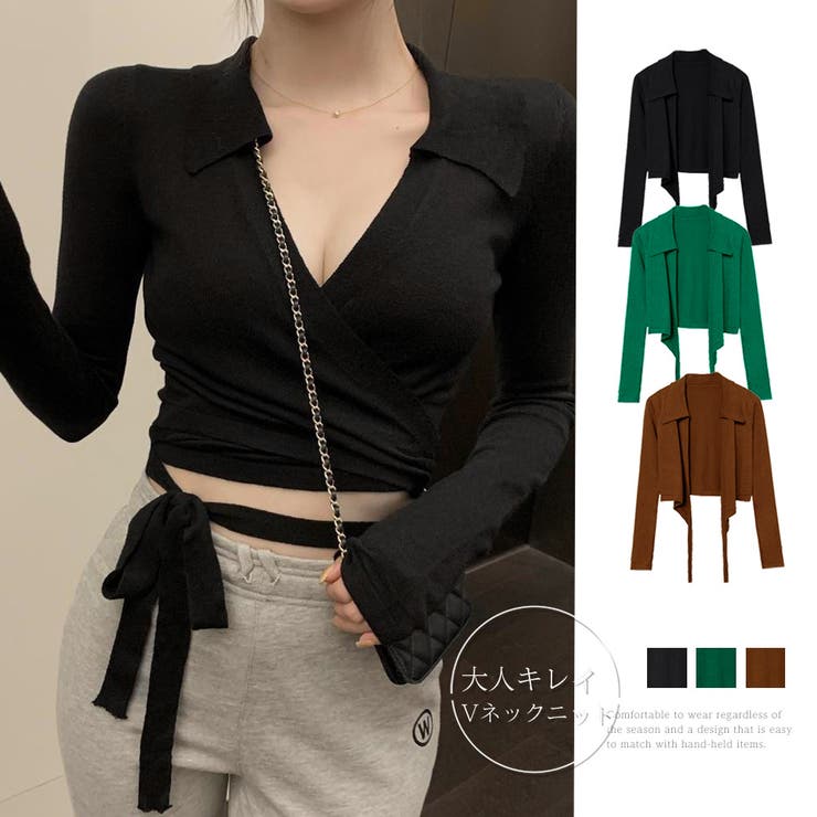 カシュクールニット 着やせトップス 韓国 | Miniministore | 詳細画像1 