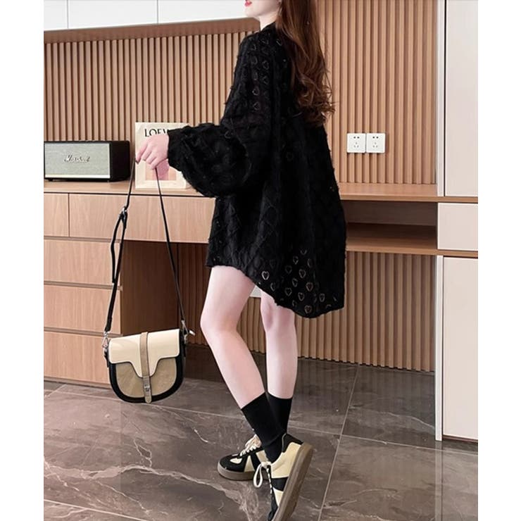 パンダジャガードショールカーディガン＆ロングパンツSET ◇roshell ショールロングカーデ◇ロング丈 カーディガン[品番