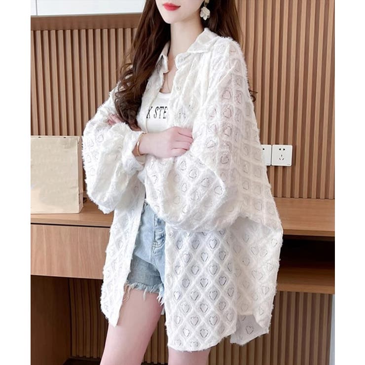 ハートジャガードシャツカーディガン春夏秋 | Miniministore | 詳細画像2 