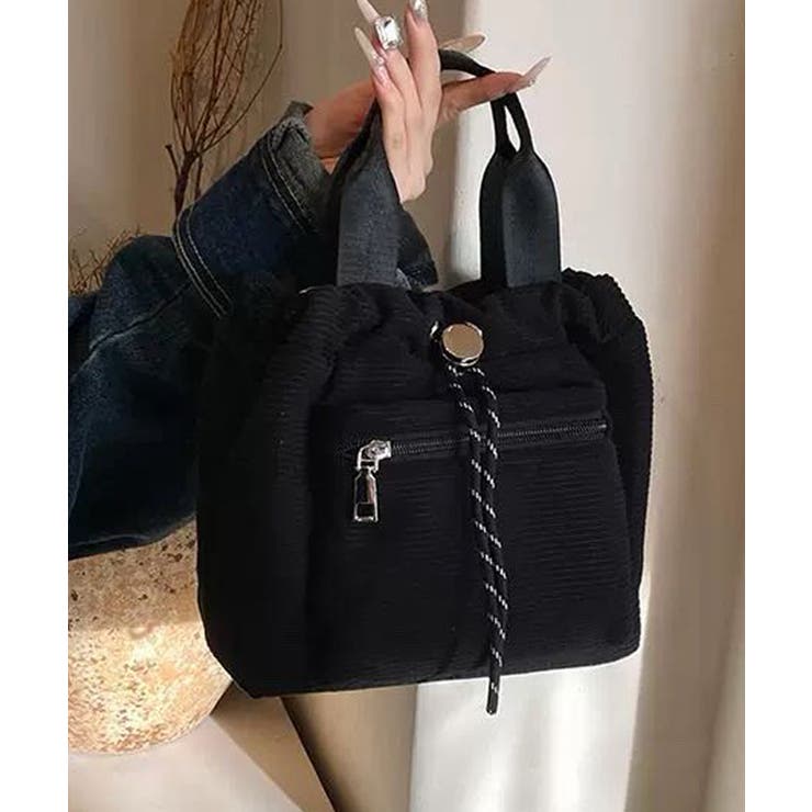 ブラック | コーデュロイ 巾着ショルダーバッグ小さめ | Miniministore