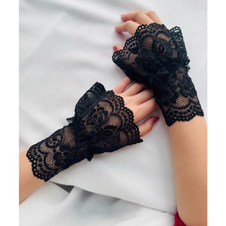 ブラック | レース 付けカフス レディース 重ね着風 | Miniministore
