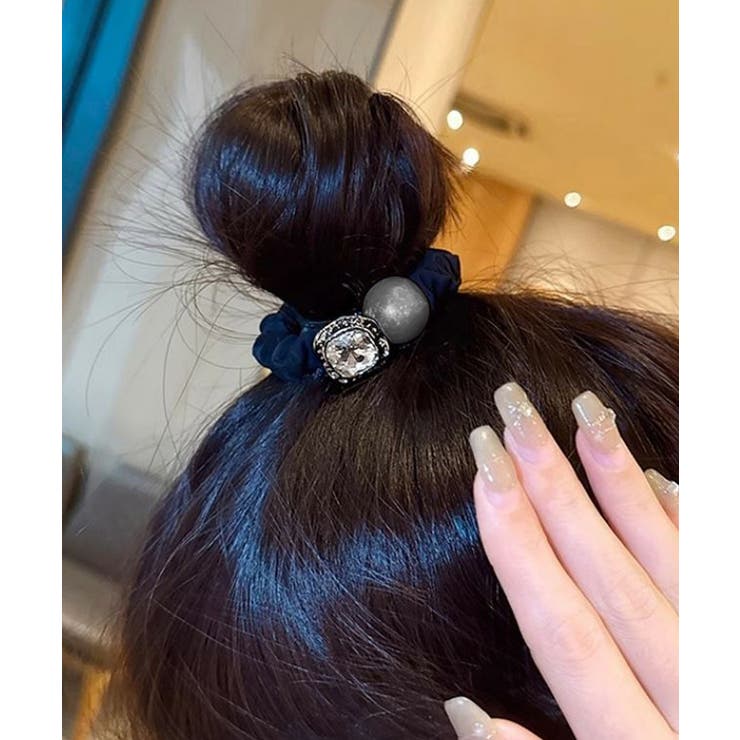 ダークグレー | ビジュー付き ヘアゴム レディース 上品 | Miniministore