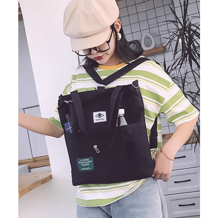 ブラック | キャンバス トートバッグ 3way 軽量 | Miniministore