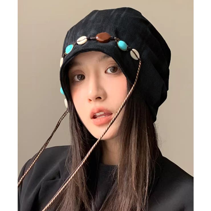 ブラック | 装飾付き ルーズキャップレディース 小顔 | Miniministore