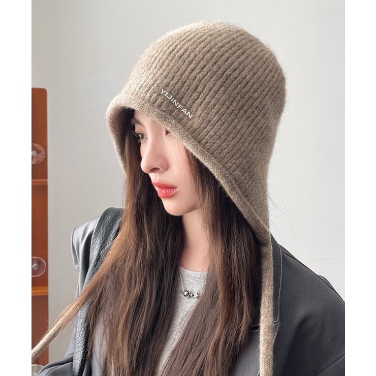 ダークベージュ | 耳あて付き ニットハット 小顔ニット帽子 | SUNSHINE CLOSET