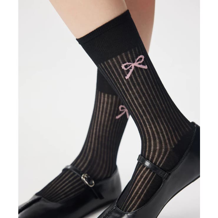 ブラック系1（小リボン） | リボンデザイン シアーソックス 美脚靴下 | Miniministore