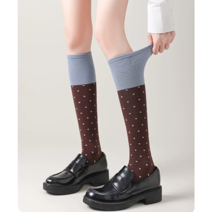 ブラウン | レディース 水玉柄 ロングソックス | SUNSHINE CLOSET