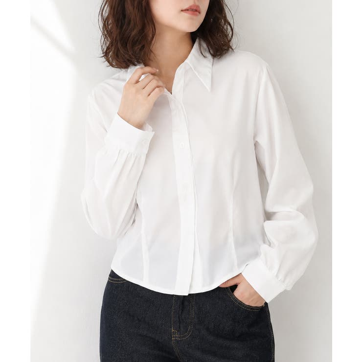 ホワイト | ベーシック ショート丈長袖シャツブラウス | Miniministore
