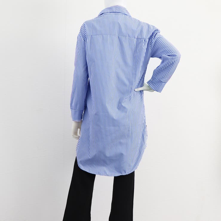 ストライプ柄 ロングシャツレディース長袖[品番：II000008783