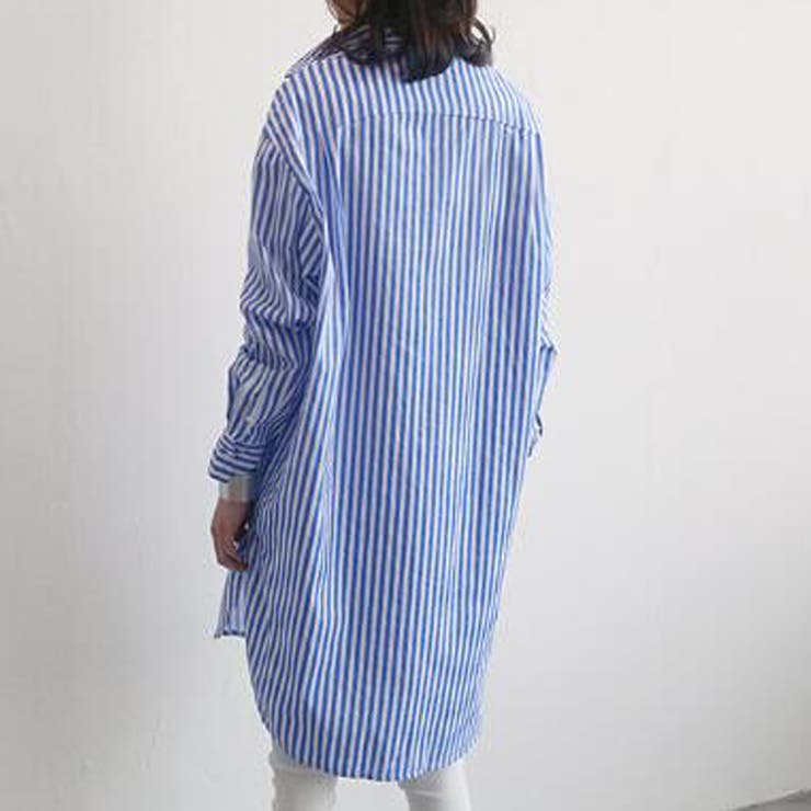 ストライプ柄 ロングシャツレディース長袖[品番：II000008783