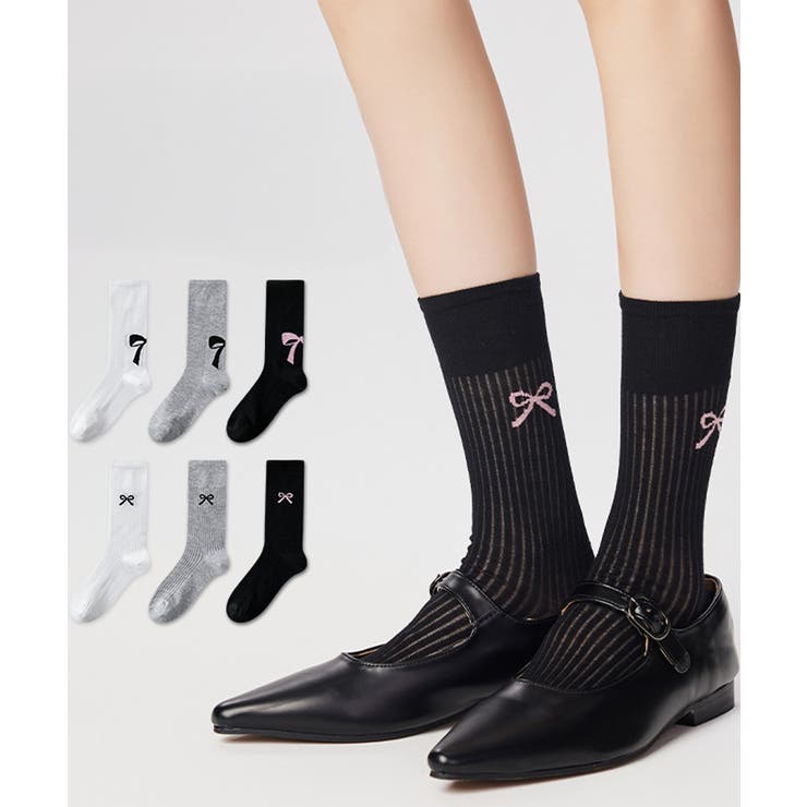 リボンデザイン シアーソックス 美脚靴下 | Miniministore | 詳細画像1 