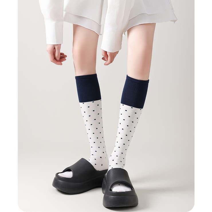 ドット柄 ハイソックス バイカラー 靴下 | Miniministore | 詳細画像5 