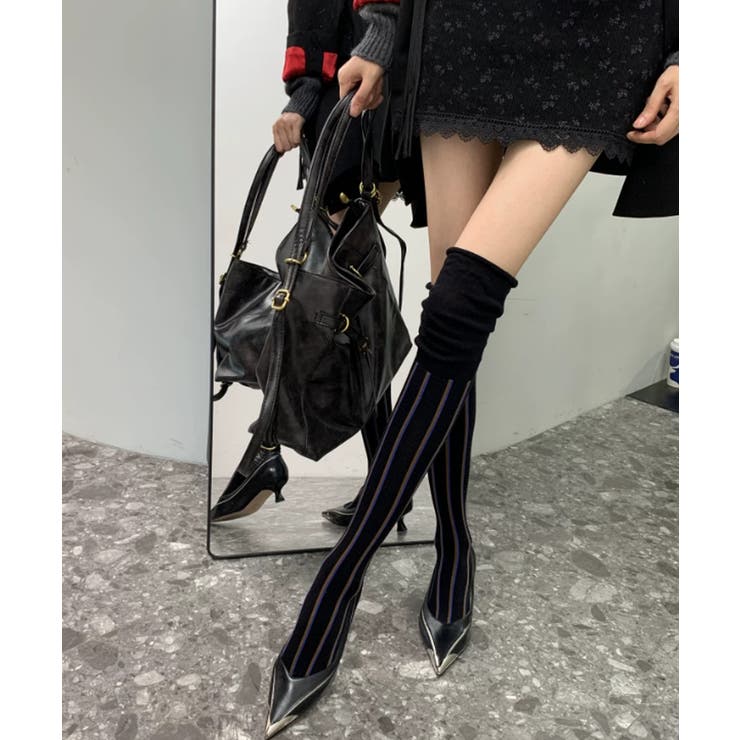 縦ラインデザイン ニーハイソックス 美脚 | Miniministore | 詳細画像10 