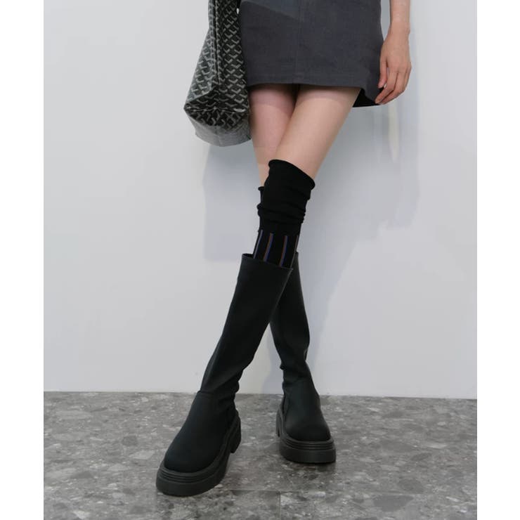 縦ラインデザイン ニーハイソックス 美脚 | Miniministore | 詳細画像12 