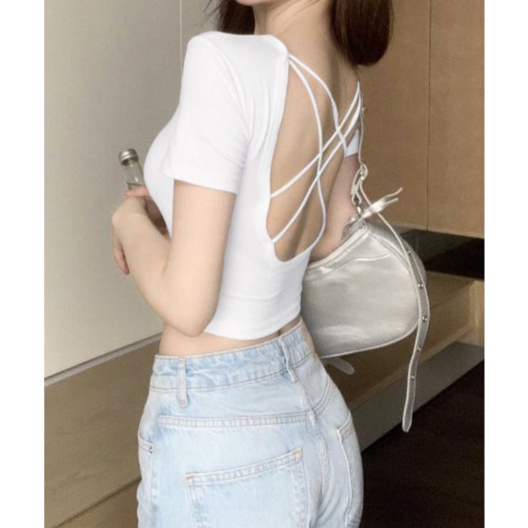 ホワイト | 背中あきトップス カップ付き ブラトップ | Miniministore