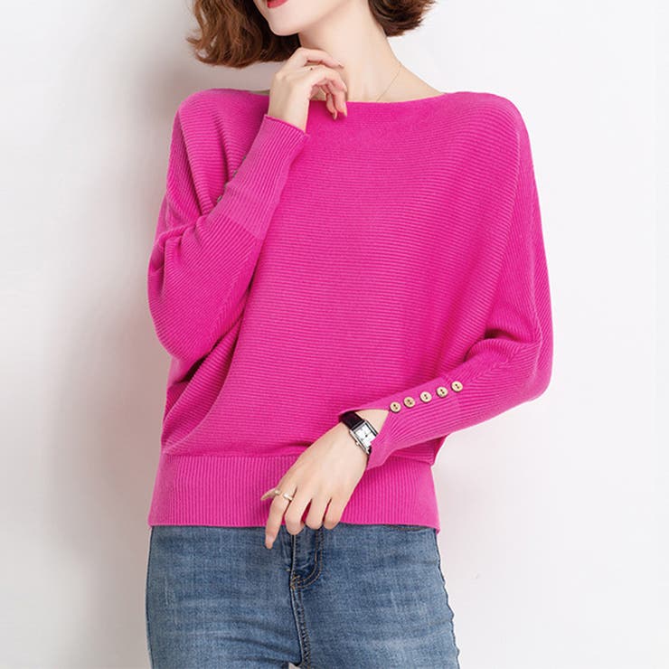 ホットピンク | ボートネックドルマンニットトップス 上品 | Miniministore