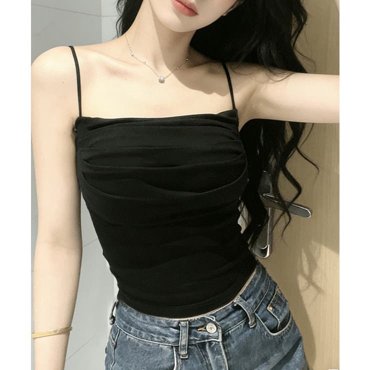 ブラック | カップ付きキャミソール インナーギャザー | Miniministore