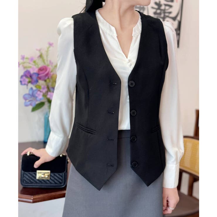 ブラック | テーラードベスト ジレ 韓国風 アウター | Miniministore