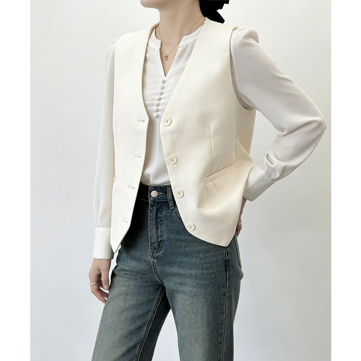 アイボリー | テーラードベスト ジレ 韓国風 アウター | Miniministore