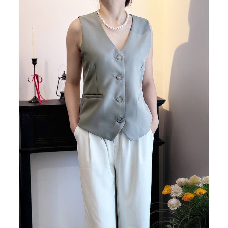 ライトグレー | テーラードベスト ジレ 韓国風 アウター | Miniministore