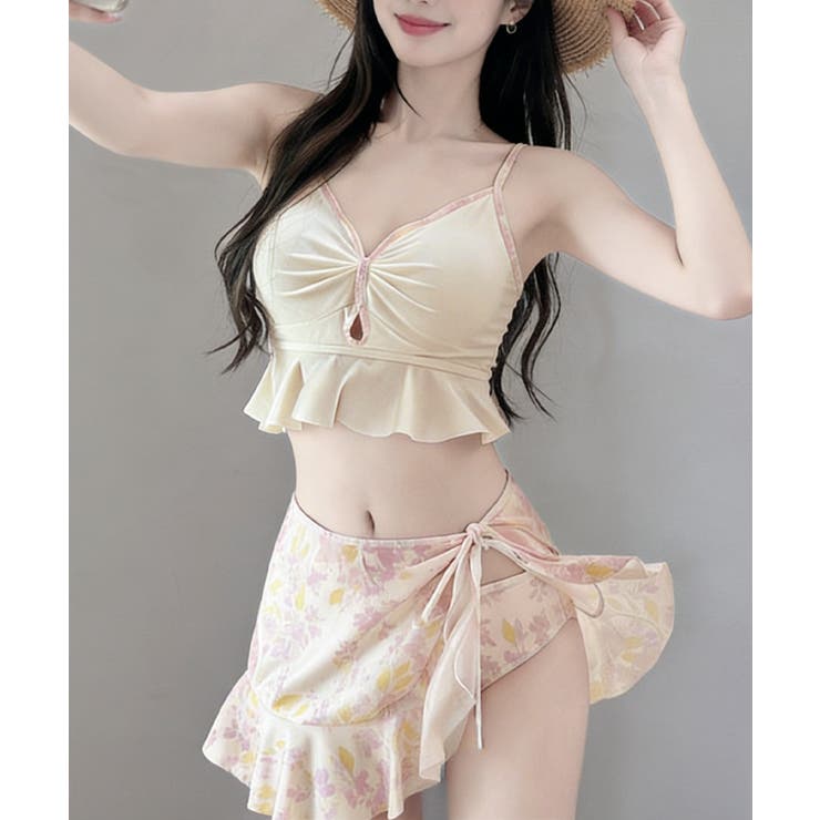 アイボリー | フレアスカートスイムウェア 体型カバー 韓国風水着 | SUNSHINE CLOSET