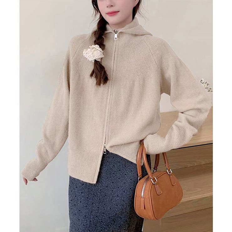 ベージュ | ダブルジップニットカーディガン 羽織 春 | Miniministore