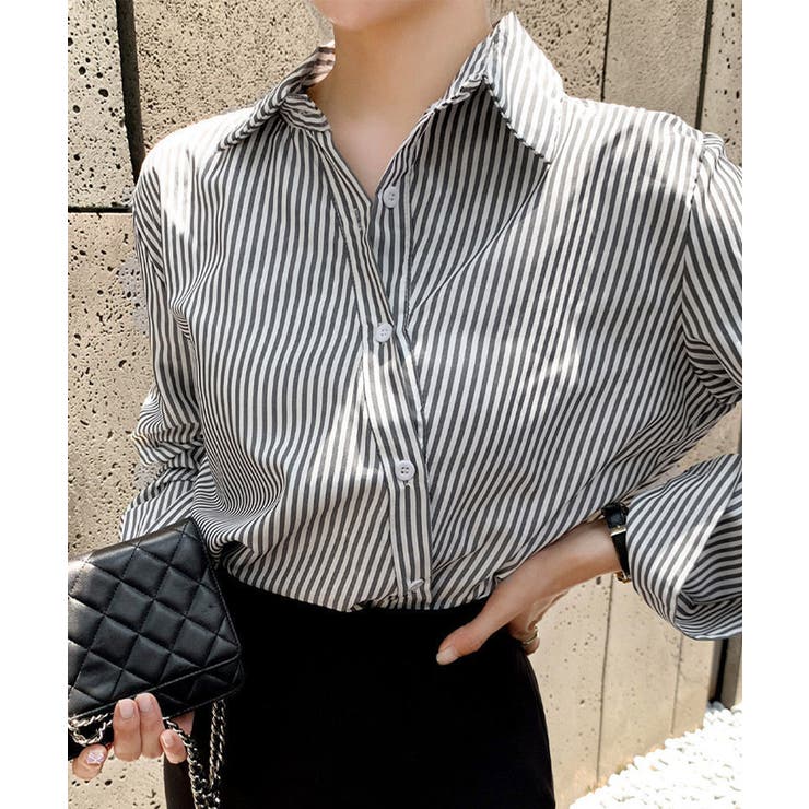 ダークグレー | レディース 長袖 縦ライン柄トップス | SUNSHINE CLOSET