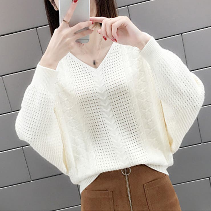 オフホワイト | ニットトップス レディース 体型カバー秋 | Miniministore