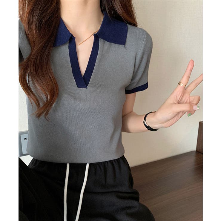 サマーニット夏Vネック半袖ニットトップス | Miniministore | 詳細画像2 