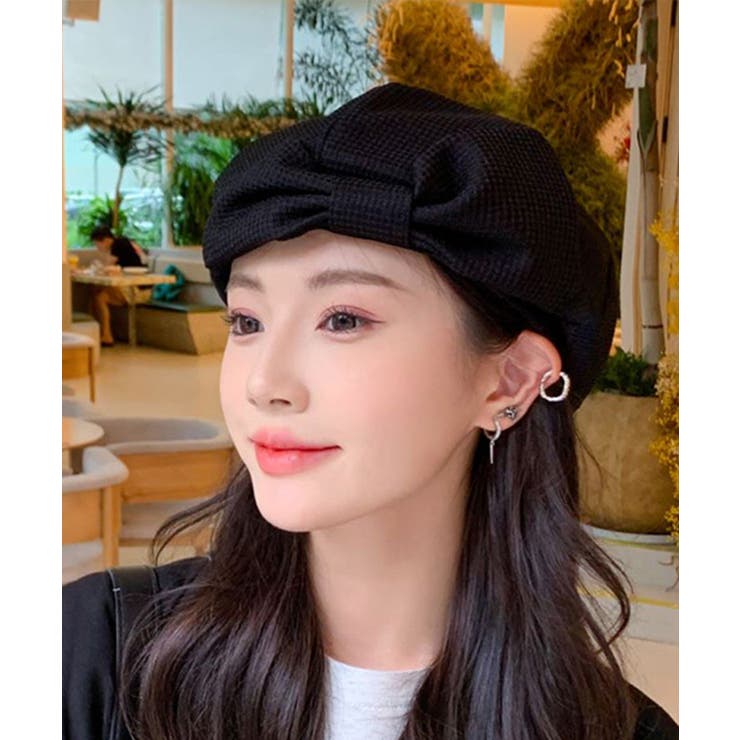 レディース 帽子 ベレー帽 ブラック シンプル 韓国風 上品 大人 黒