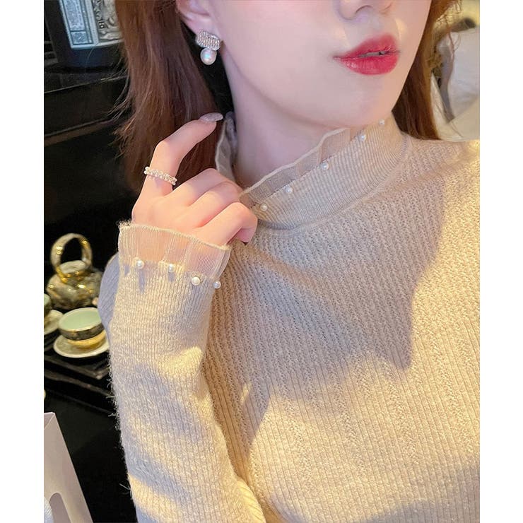 リブニットトップス ハイネック長袖春秋冬 | Miniministore | 詳細画像16 